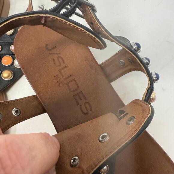 J/Slides Black Beaded Gemstone T-Strap Sandals Size EU 37 - Picture 6 of 11